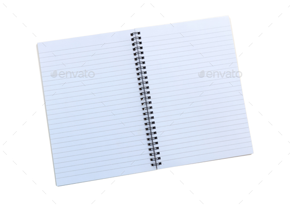 An open blank notebook with spiral isolated on white Stock Photo by rawf8