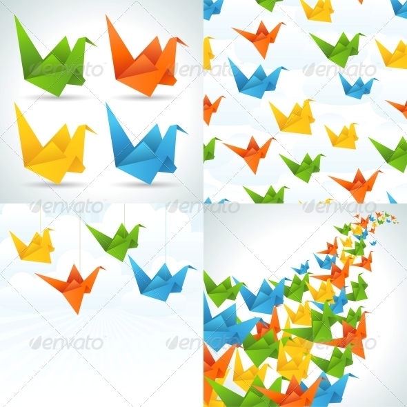 Origami Paper Birds Backgrounds. - Man-made Objects Objects