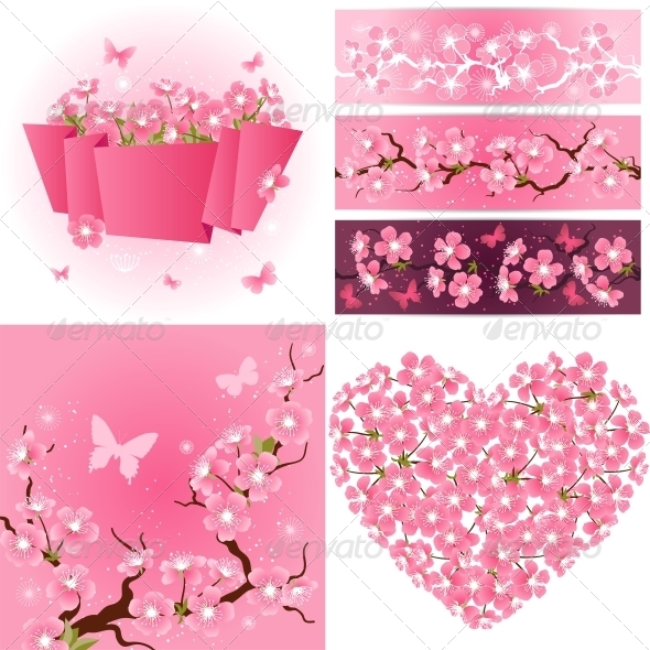Cherry Blossom Seamless Patterns, Backgrounds. - Flowers & Plants Nature