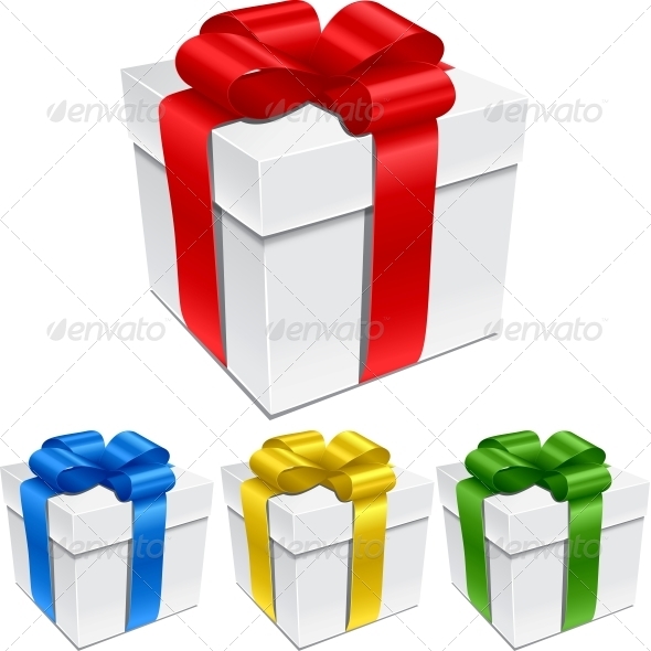 Set of Gift Boxes with Bows and Ribbons - Birthdays Seasons/Holidays