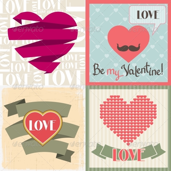 Vintage Valentines Day Set of Cards. - Valentines Seasons/Holidays