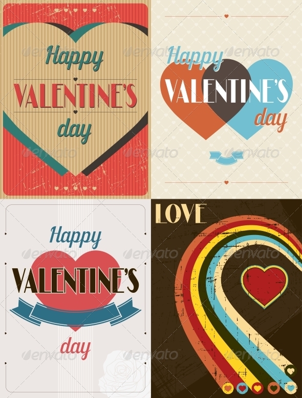 Vintage Valentines Day Set of Backgrounds. - Valentines Seasons/Holidays