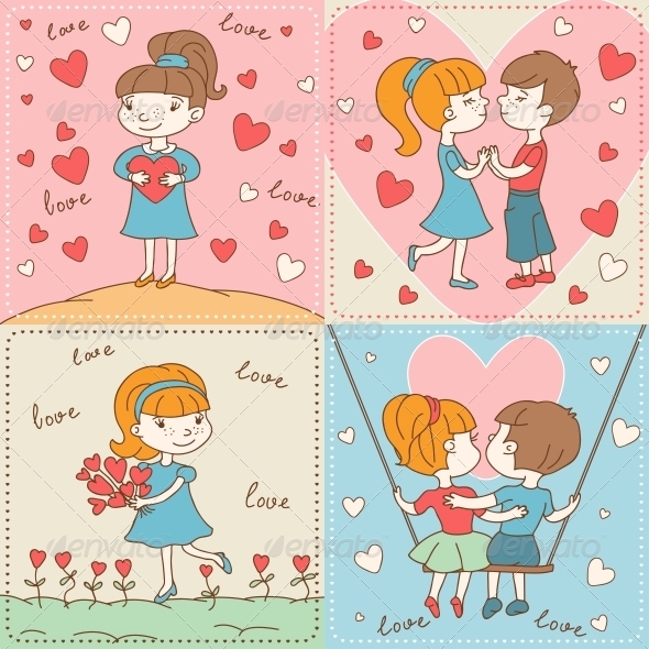 Vintage Valentine's Day Card of Boys and Girls. - Valentines Seasons/Holidays