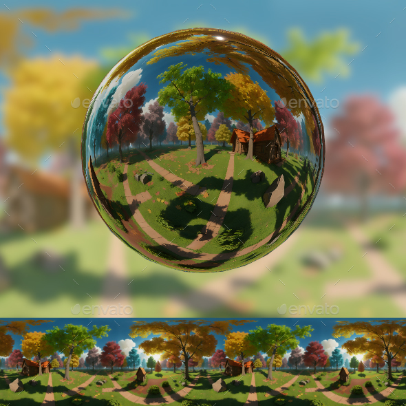 360 Degree Full Panorama of Fantasy Land Autumn Forest Interior
