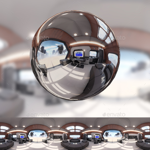 360 Degree Full Panorama of Cyberpunk Spaceship Interior
