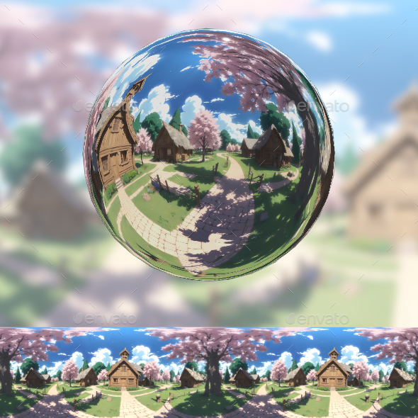 Fairytale forest and anime style house 360 Panorama