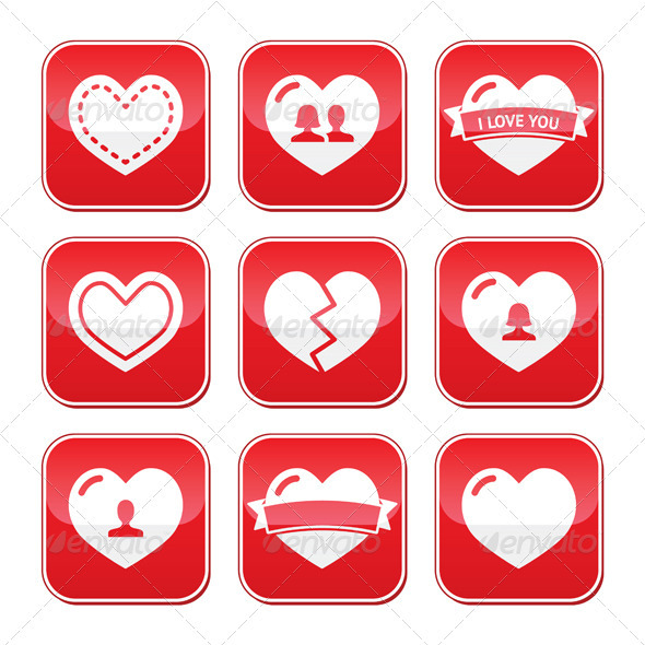 Love Hearts Buttons Set for Valentines Day - Valentines Seasons/Holidays
