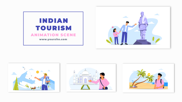 Famous Indian Tourist Places and Visitors Character Animation Scene