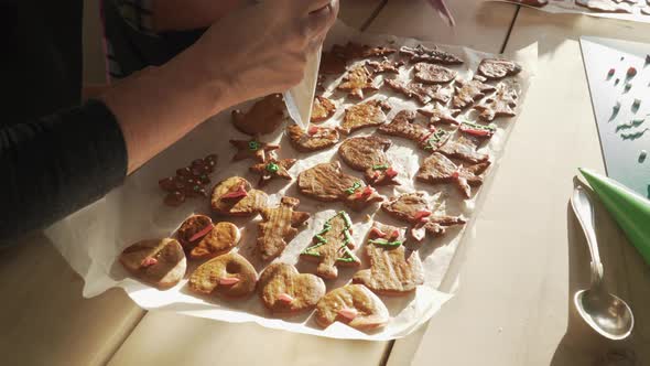 placing food colouring on gingerbread cookies, 4k alt