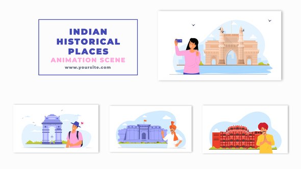 Indian Historical Tour Places Vector Animation Scene