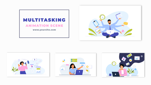 Multitasking Employee Flat Character Animation Scene