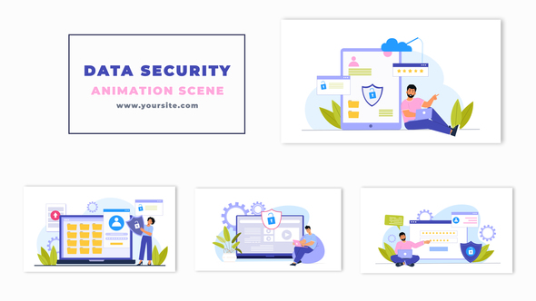 Data Security Flat Character Animation Scene
