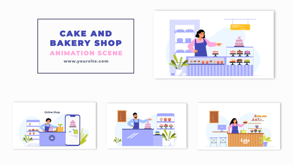 Cake and Bakery Shop 2D Character Animation Scene