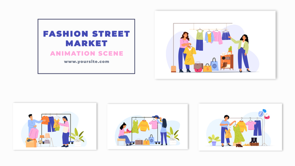 Fashion Street Market and Seller Character Animation Scene