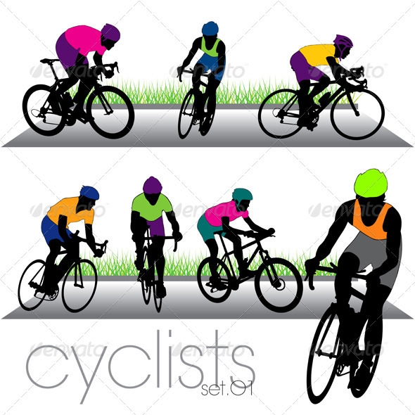 Cyclists and Bikers Silhouettes Set