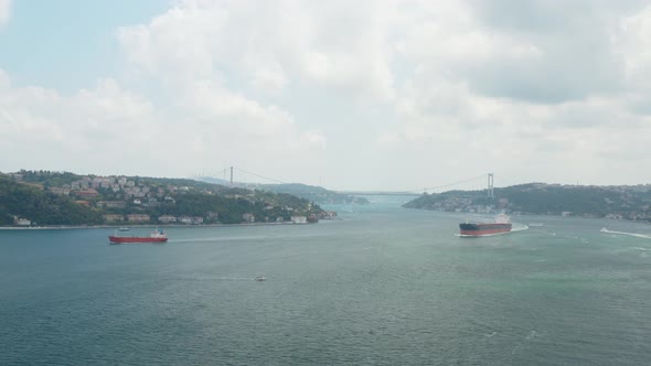 Istanbul Bosphorus And Cargo Ships Aerial View