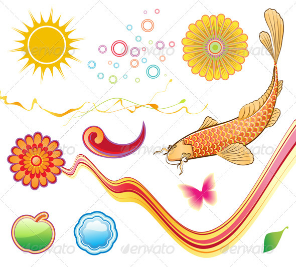 Funky Summer Design Elements - Decorative Symbols Decorative