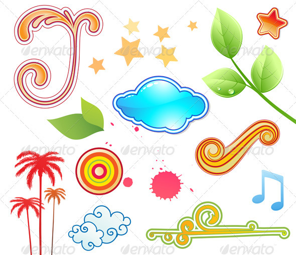Funky Summer Design Elements - Decorative Symbols Decorative