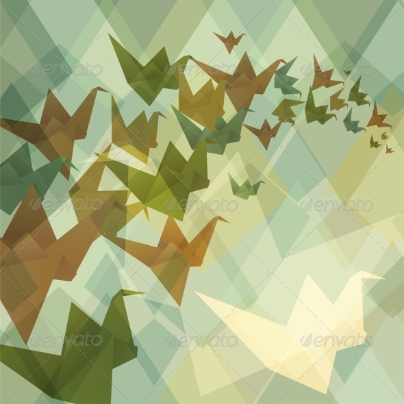 Origami Birds Background. - Patterns Decorative