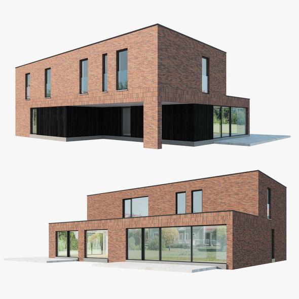 Modern House 03 red brick and black wood