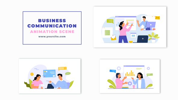 Business communication Concept 2D Character Animation Scene
