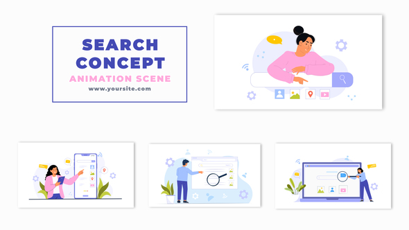 Web Search Concept Flat Character Animation Scene