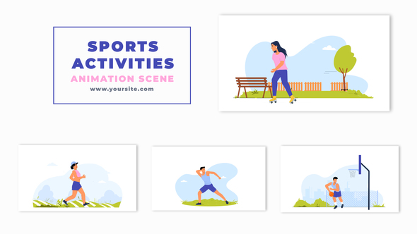 Sport Activities Flat Character Animation Scene