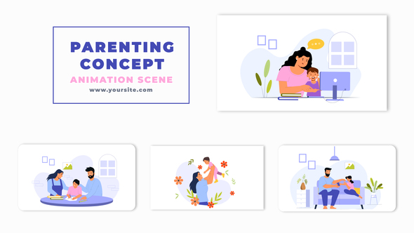 Kids and Parents Concept Animation Scene