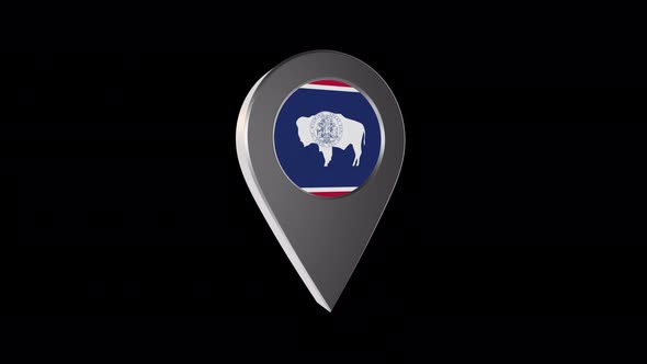 3d Animation Map Navigation Pointer With Wyoming Flag With Alpha Channel - 4K alt