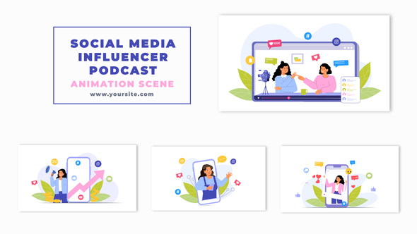 Social Media Influencer And interview podcast animation Scene