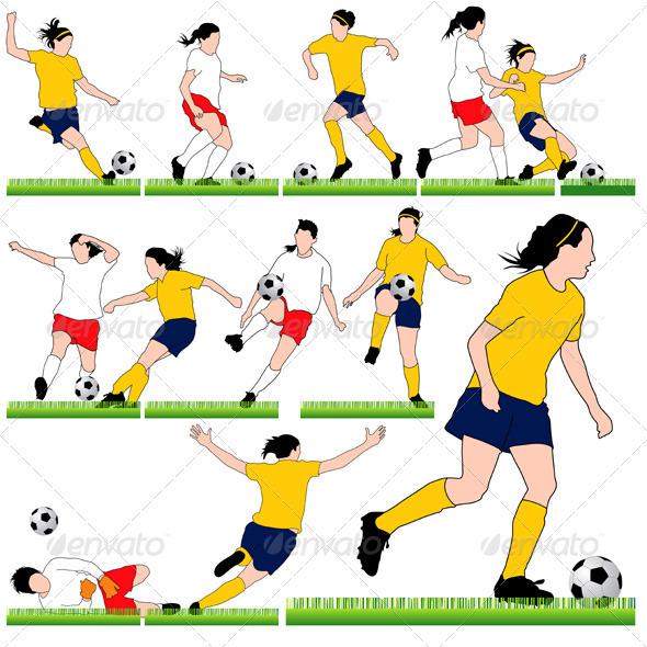 12 Female Soccer Silhouettes Set - Sports/Activity Conceptual