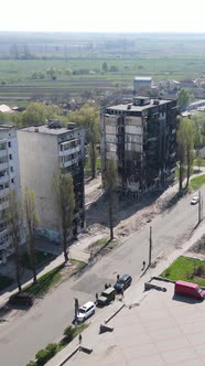 Vertical Video of a Destroyed Building in Borodyanka Ukraine alt