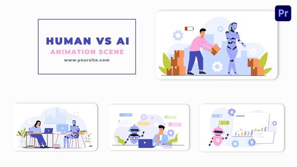 Vector Human Vs AI Animation Scene