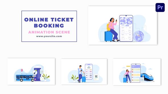 Online Ticket Booking for Travel 2D Character Animation Scene