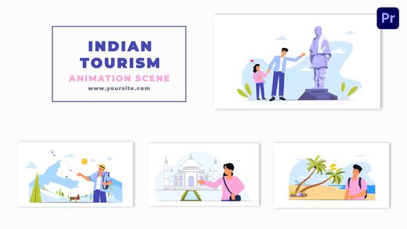 Indian Tourist Places and Visitors Animation Scene