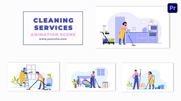 Housekeeping Services Flat Characters Animation Scene