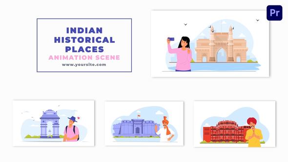 Indian Historical Tour Places Flat Character Animation Scene