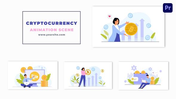 Cryptocurrency Market Investors Character Animation Scene