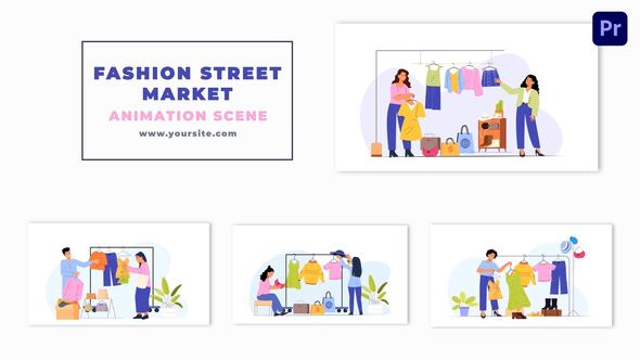 Fashion Street Market Buyer and Seller Flat Character Animation Scene
