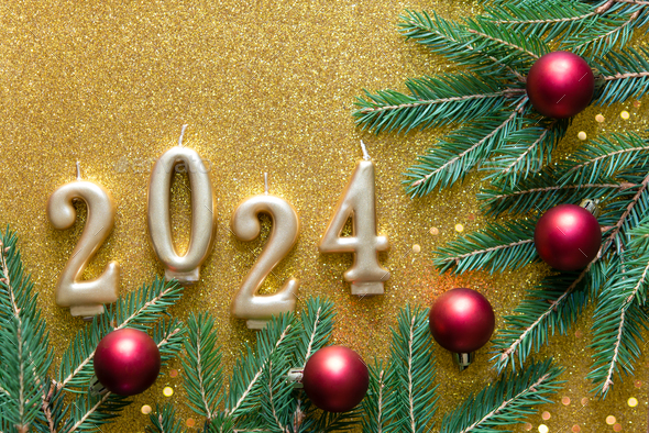 Happy new year 2024 gold background with gold number. Christmas card ...