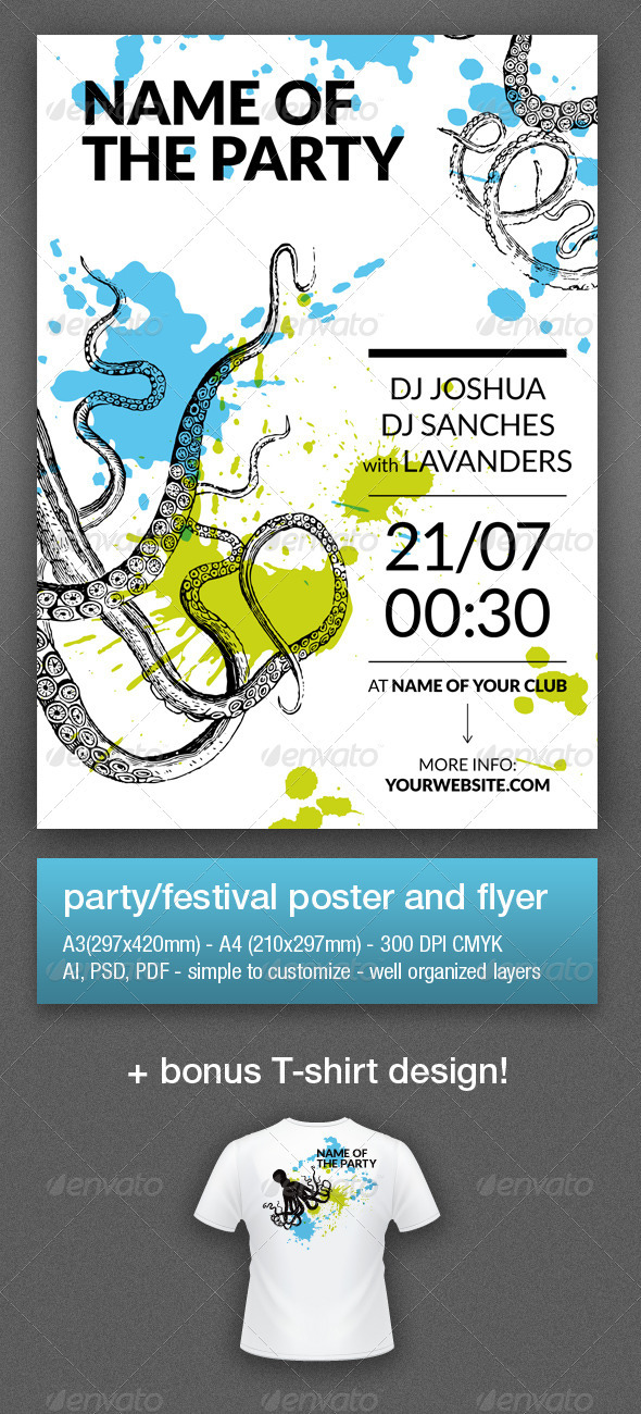 Music Party Flyer & Poster (A4, A3) - Clubs & Parties Events