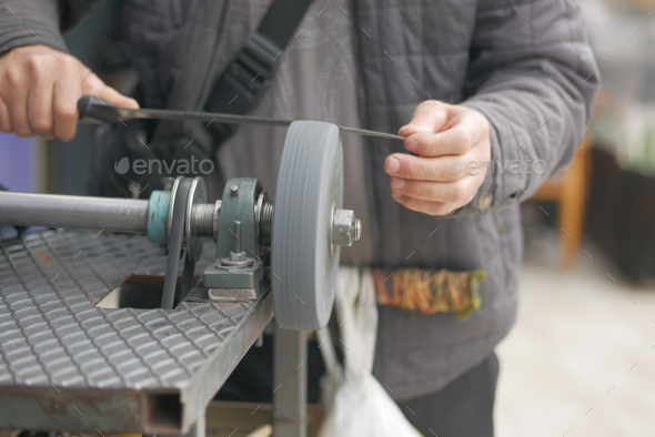 Electric knife sharpening machine in istanbul . Stock Photo by towfiqu98