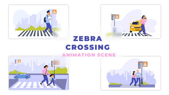 People Pedestrians Crossing Street Flat Character Scene Animation Scene