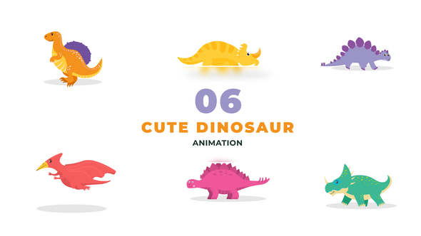 Cute Kids Dinosaur Flat Character Animation Scene
