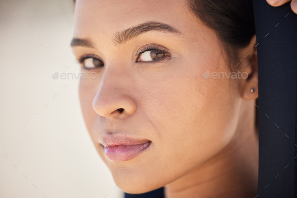 Portrait, fitness and woman stretching, exercise and workout goal