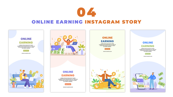 Online Earning Money Flat Character Instagram Story