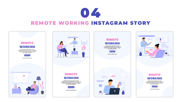 Remote Working Employees Flat Character Instagram Story