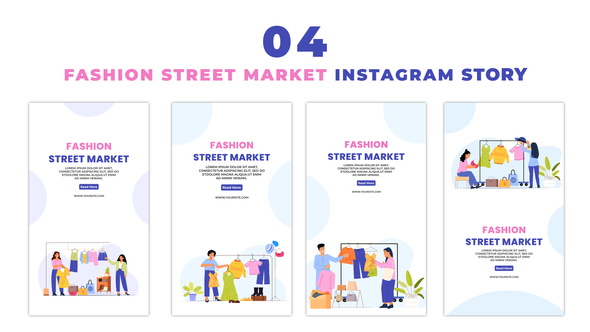 Fashion Street Market 2d Flat Character Instagram Story