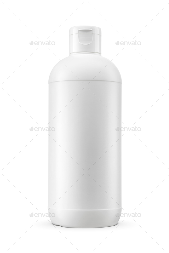 Plastic bottle of shampoo, lotion, beauty product, shower gel, soap, laundry detergent isolated.
