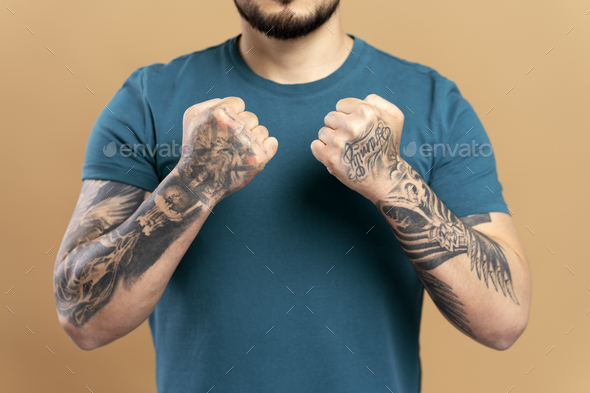 Young Man Stylish Tattoos White Background Stock Photo by ©NewAfrica  221150520